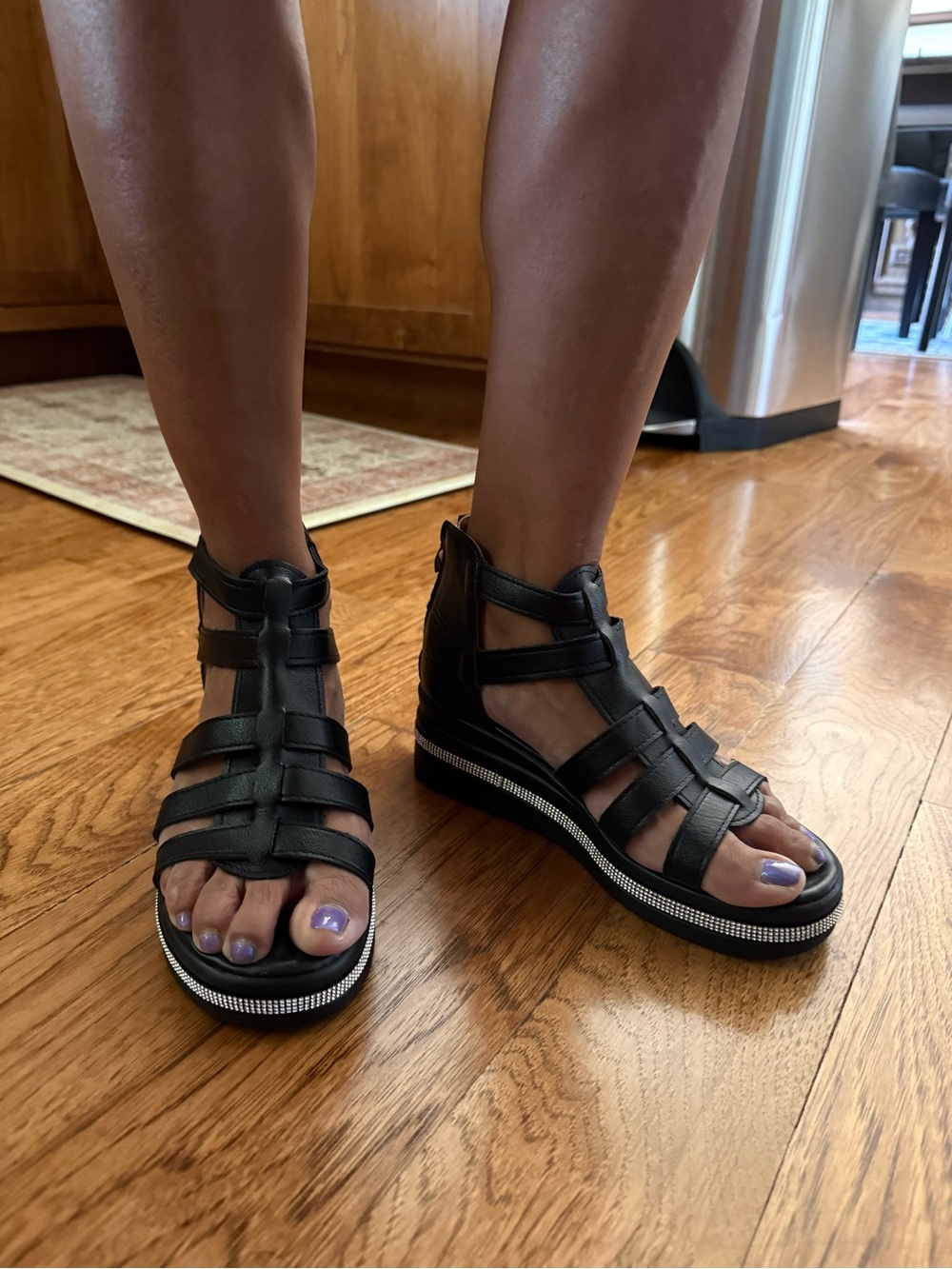 Black Strappy Gladiator Platform Sandals with Crystal-Trim Sole